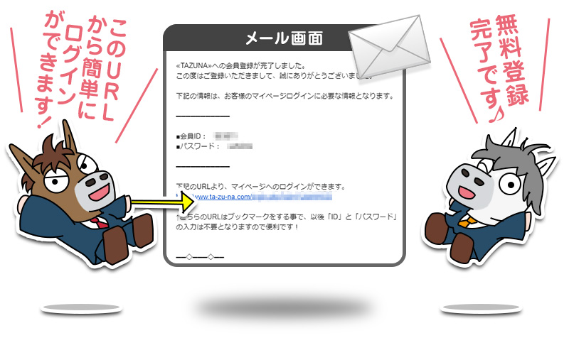 登録ページで自分のアドレスを入力し、登録ボタンを押す。